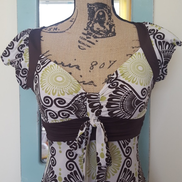 Brown & Green Top Bra Top with Front Tie - Picture 2 of 6